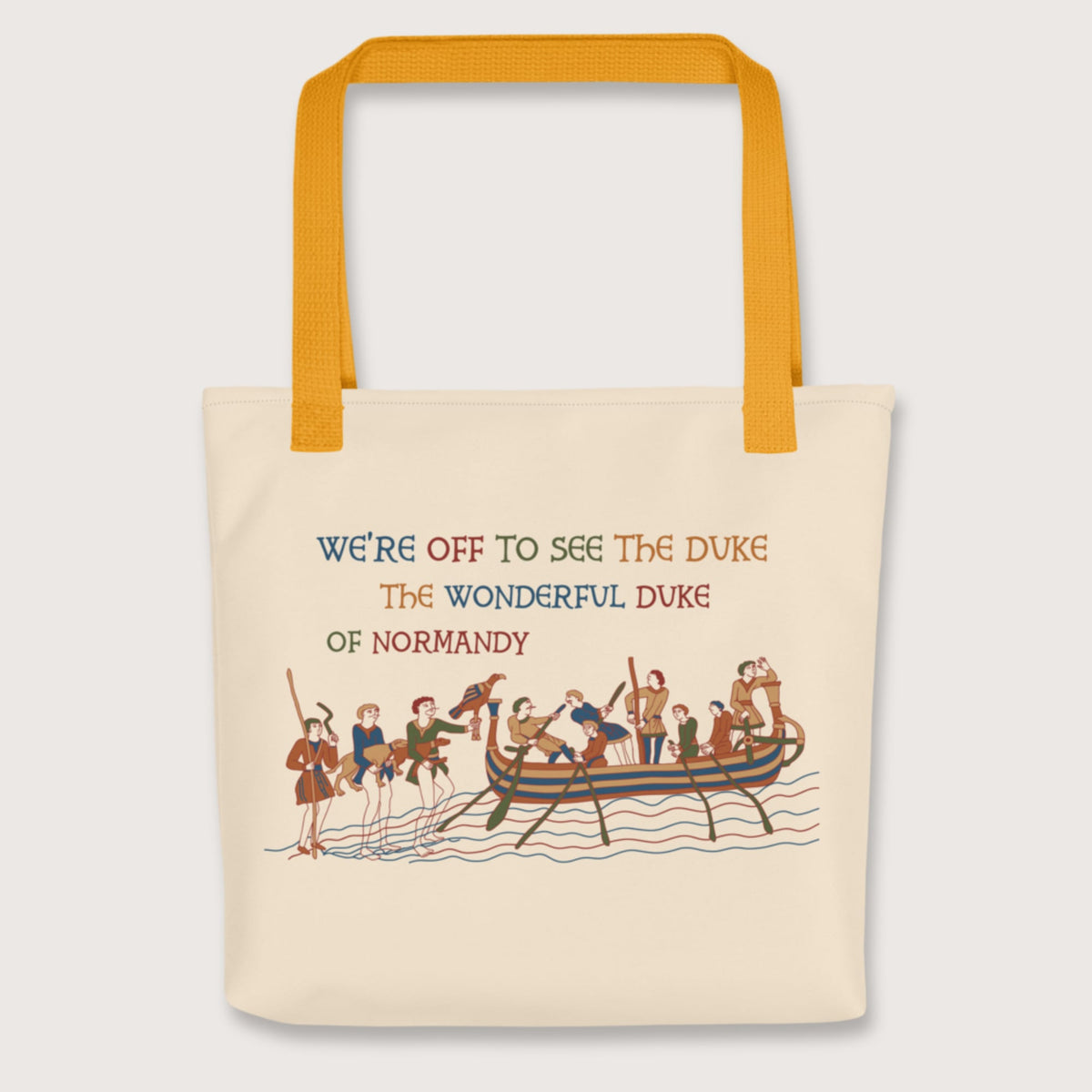 Yellow Bayeux Tapestry We're Off to See the Duke Bag - history buff gift by HistoHead