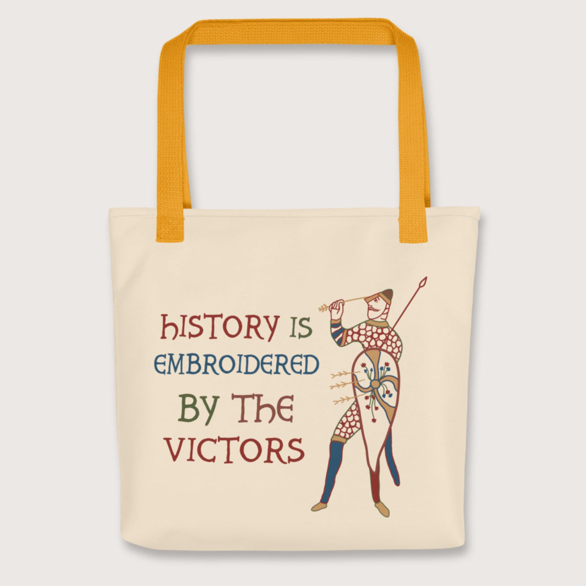 Yellow Harold Godwinson History Is Embroidered by the Victors Bayeux Tapestry Bag - history buff gift by HistoHead