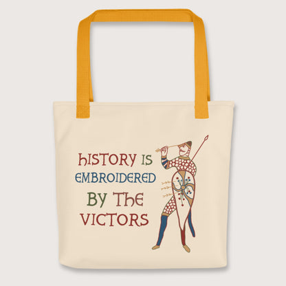 Yellow Harold Godwinson History Is Embroidered by the Victors Bayeux Tapestry Bag - history buff gift by HistoHead
