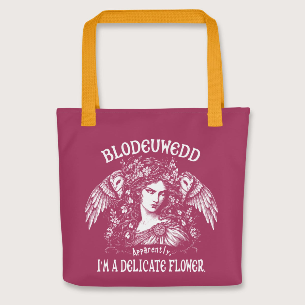 Yellow Blodeuwedd Apparently I'm A Delicate Flower Bag - history buff gift by HistoHead