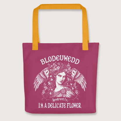 Yellow Blodeuwedd Apparently I'm A Delicate Flower Bag - history buff gift by HistoHead