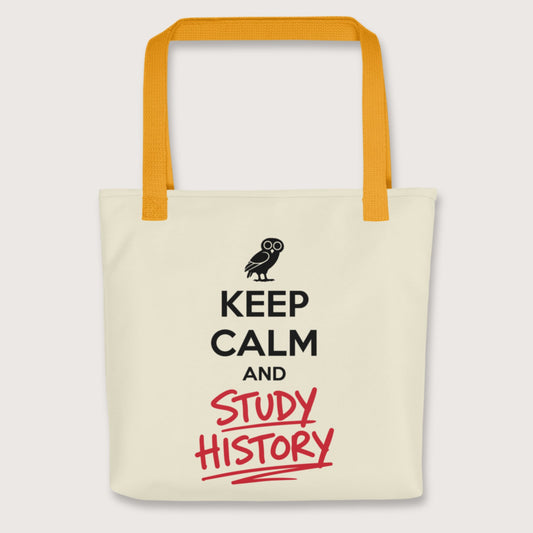 Yellow Keep Calm and Study History Bag - history buff gift by HistoHead