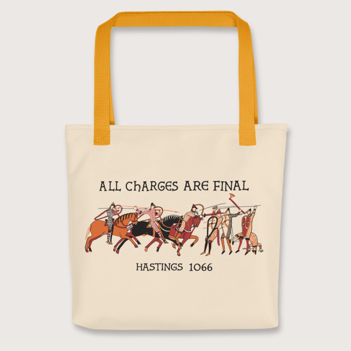 Yellow Bayeux Tapestry All Charges Are Final Bag - history buff gift by HistoHead