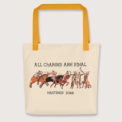 Yellow Bayeux Tapestry All Charges Are Final Bag - history buff gift by HistoHead