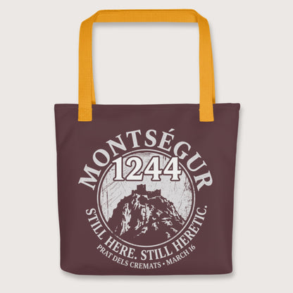 Yellow Montségur 1244 Still Here Still Heretic Bag - history buff gift by HistoHead