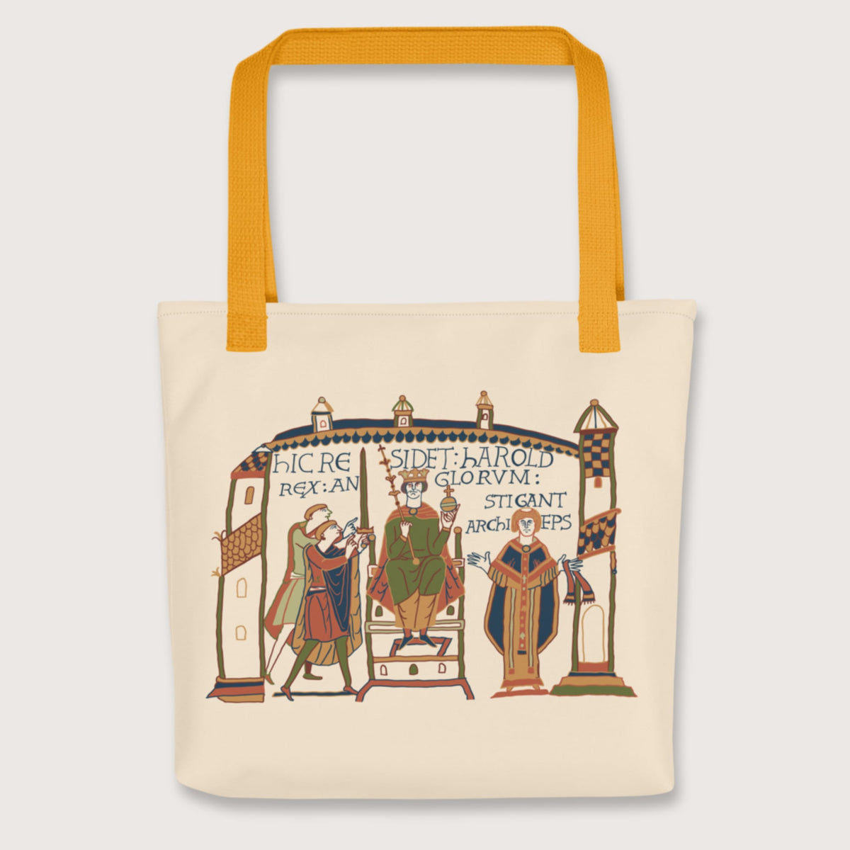 Yellow Here Sits Throned Harold King of the English Bayeux Tapestry Bag - history buff gift by HistoHead
