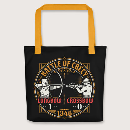 Yellow Battle of Crécy Longbow vs Crossbow Bag - history buff gift by HistoHead