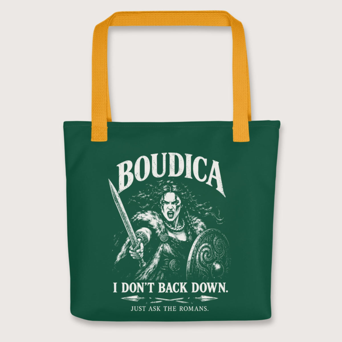 Yellow Boudica I Don't Back Down Bag - history buff gift by HistoHead