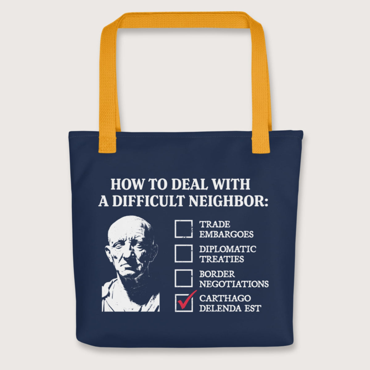 Yellow Cato's Foreign Policy Bag - history buff gift by HistoHead