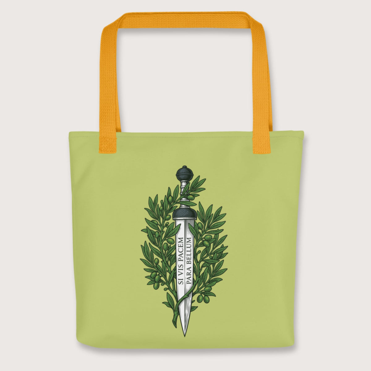 Yellow Si Vis Pacem Para Bellum Latin Phrase Bag - history buff gift by HistoHead