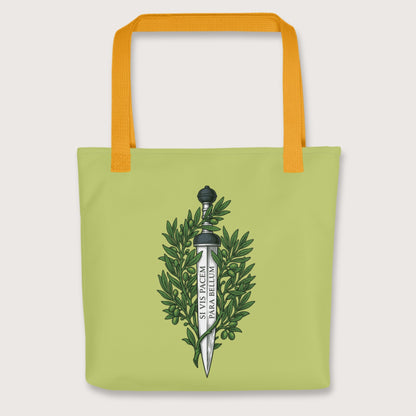 Yellow Si Vis Pacem Para Bellum Latin Phrase Bag - history buff gift by HistoHead