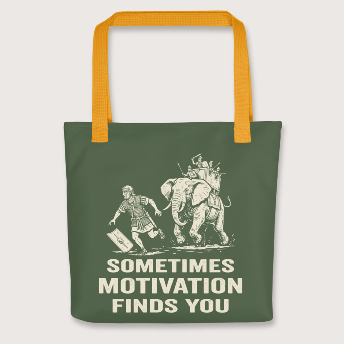 Yellow Motivation Finds You War Elephant Edition Bag - history buff gift by HistoHead