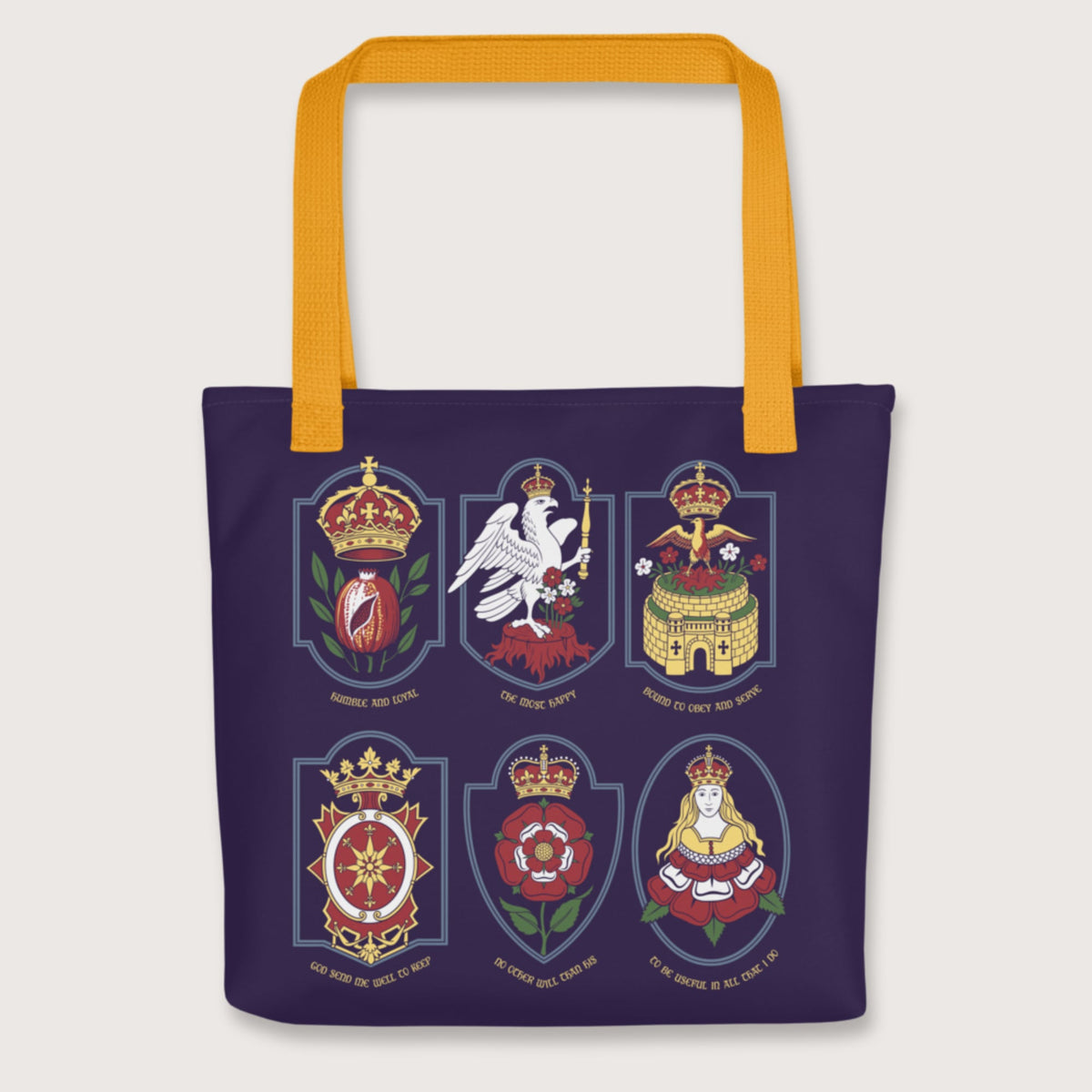 Yellow Six Wives Badges Bag - history buff gift by HistoHead