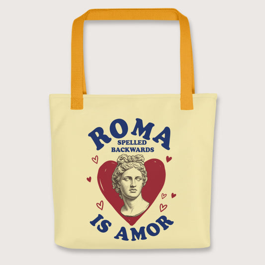 Yellow Roma Spelled Backwards Is Amor Bag - history buff gift by HistoHead