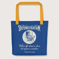 Yellow Defenestration When Life Closes A Door But Opens A Window Bag - history buff gift by HistoHead