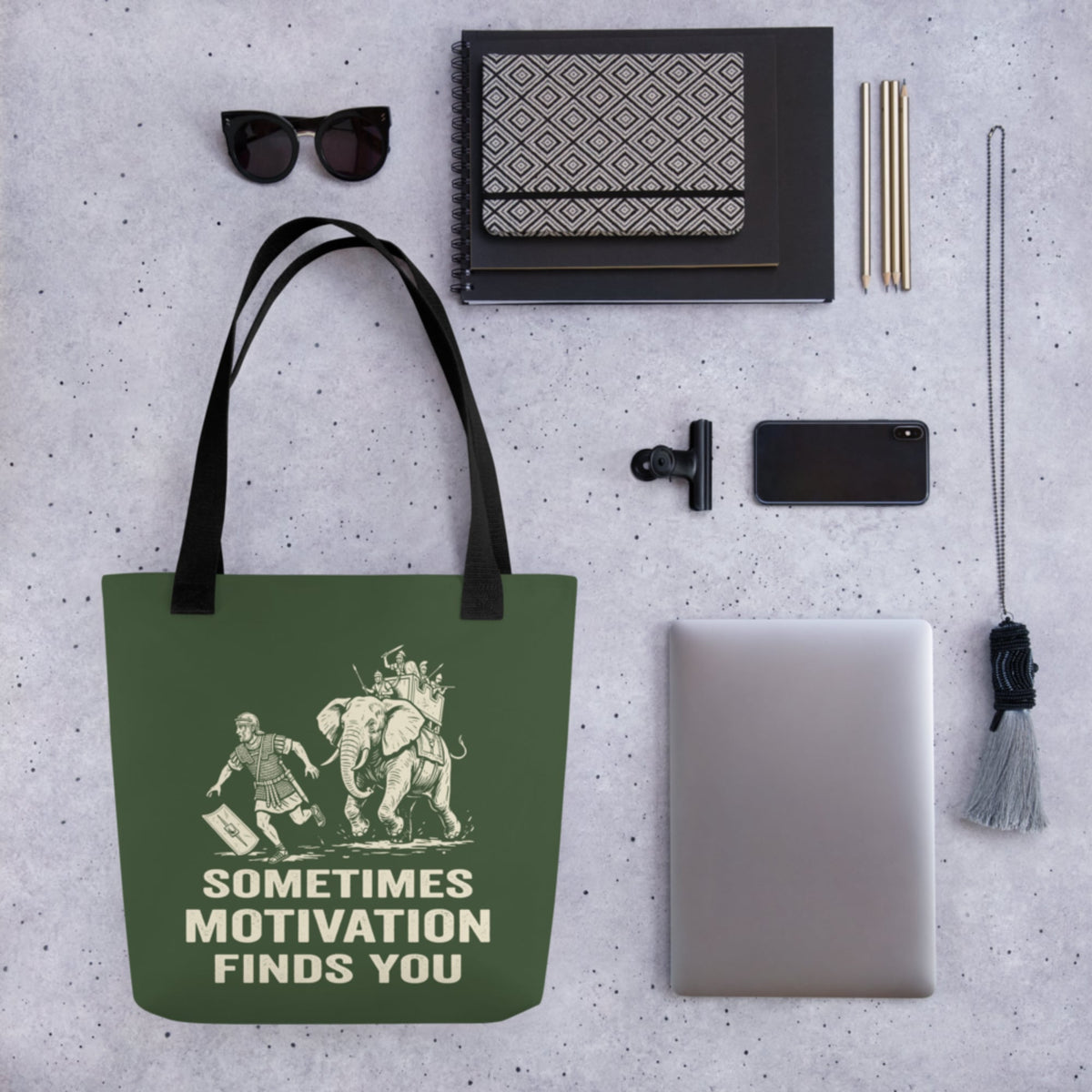 Motivation Finds You War Elephant Edition Bag - history buff gift by HistoHead