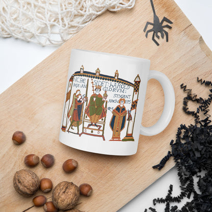 Here Sits Throned Harold King of the English Bayeux Tapestry Mug - history buff gift by HistoHead