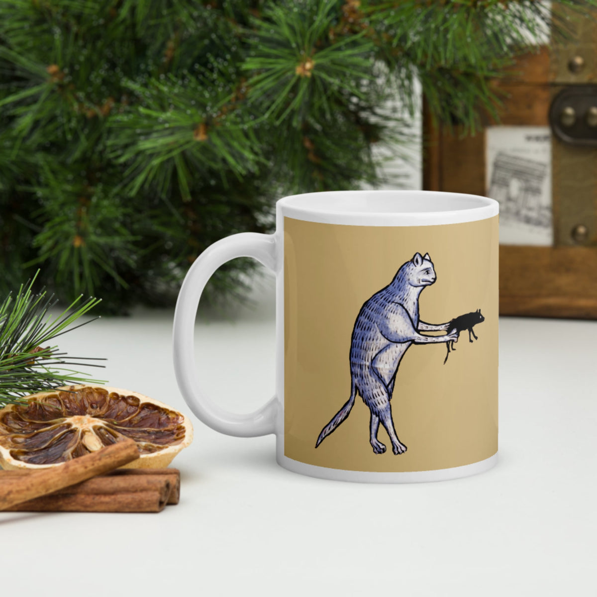 Weird Medieval Cat's Mouse-Gun Mug - history buff gift by HistoHead