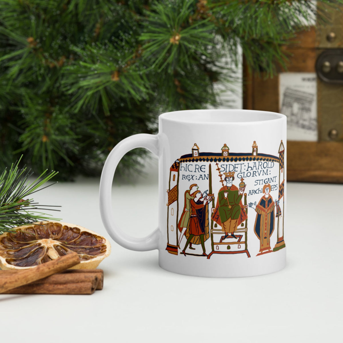 Here Sits Throned Harold King of the English Bayeux Tapestry Mug - history buff gift by HistoHead