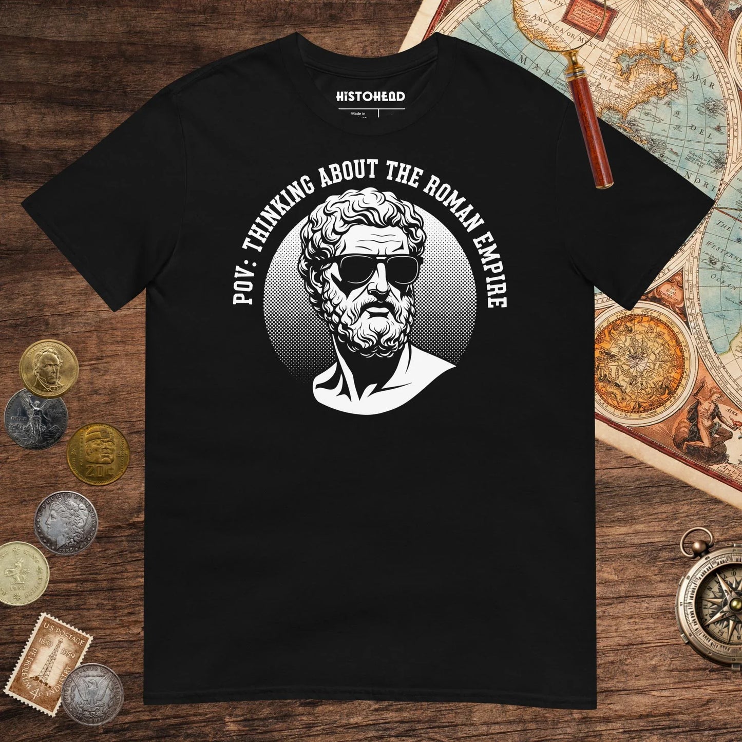 Black Thinking About the Roman Empire Tee - history buff gift by HistoHead