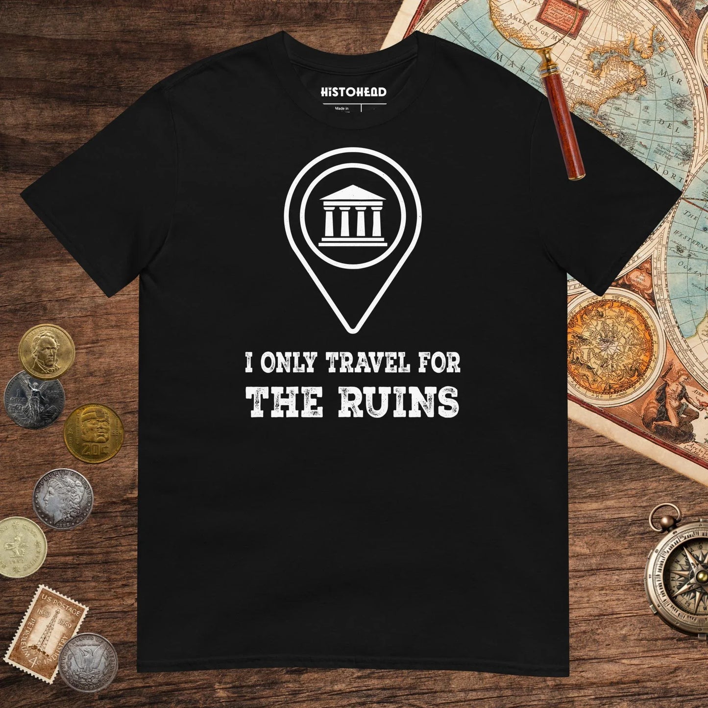 Black Travel for the Ruins Tee - history buff gift by HistoHead