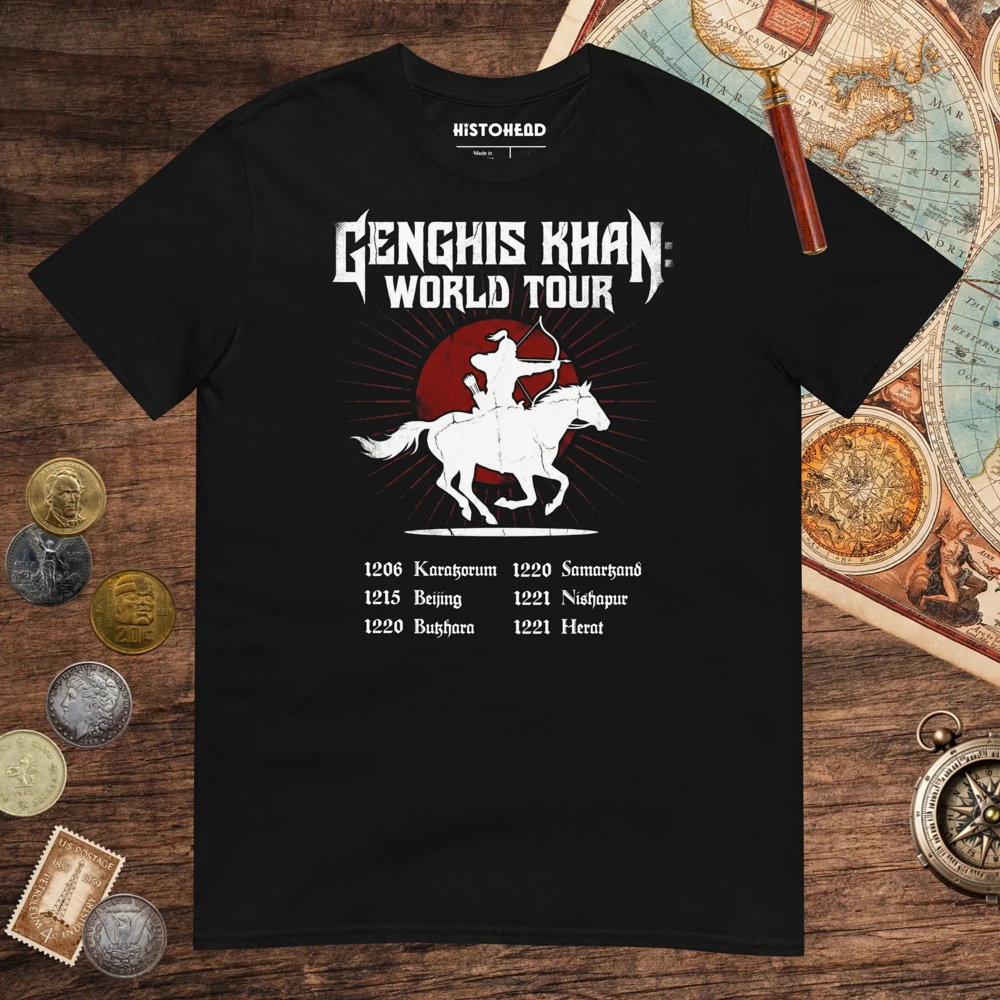 Black Genghis Khan World Tour Tee - history buff gift by HistoHead