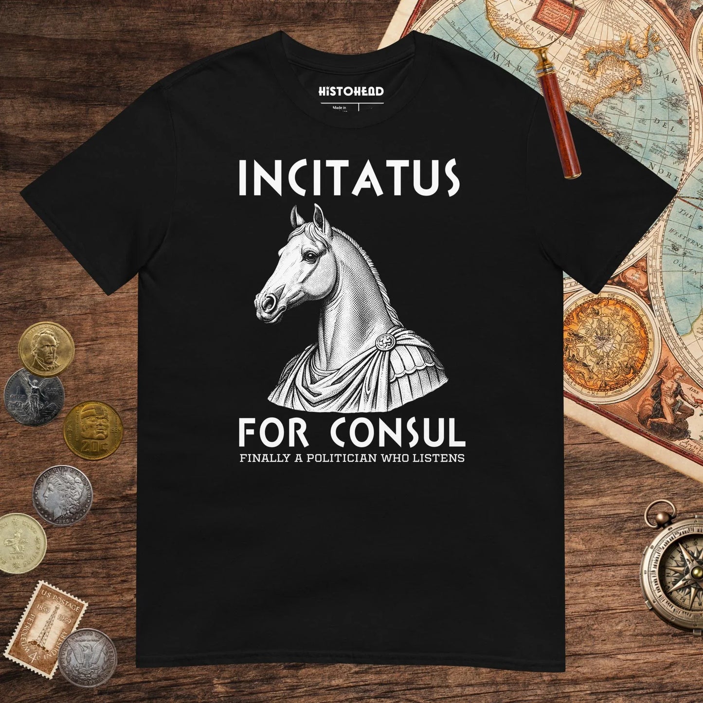 Black Incitatus For Consul Tee - history buff gift by HistoHead