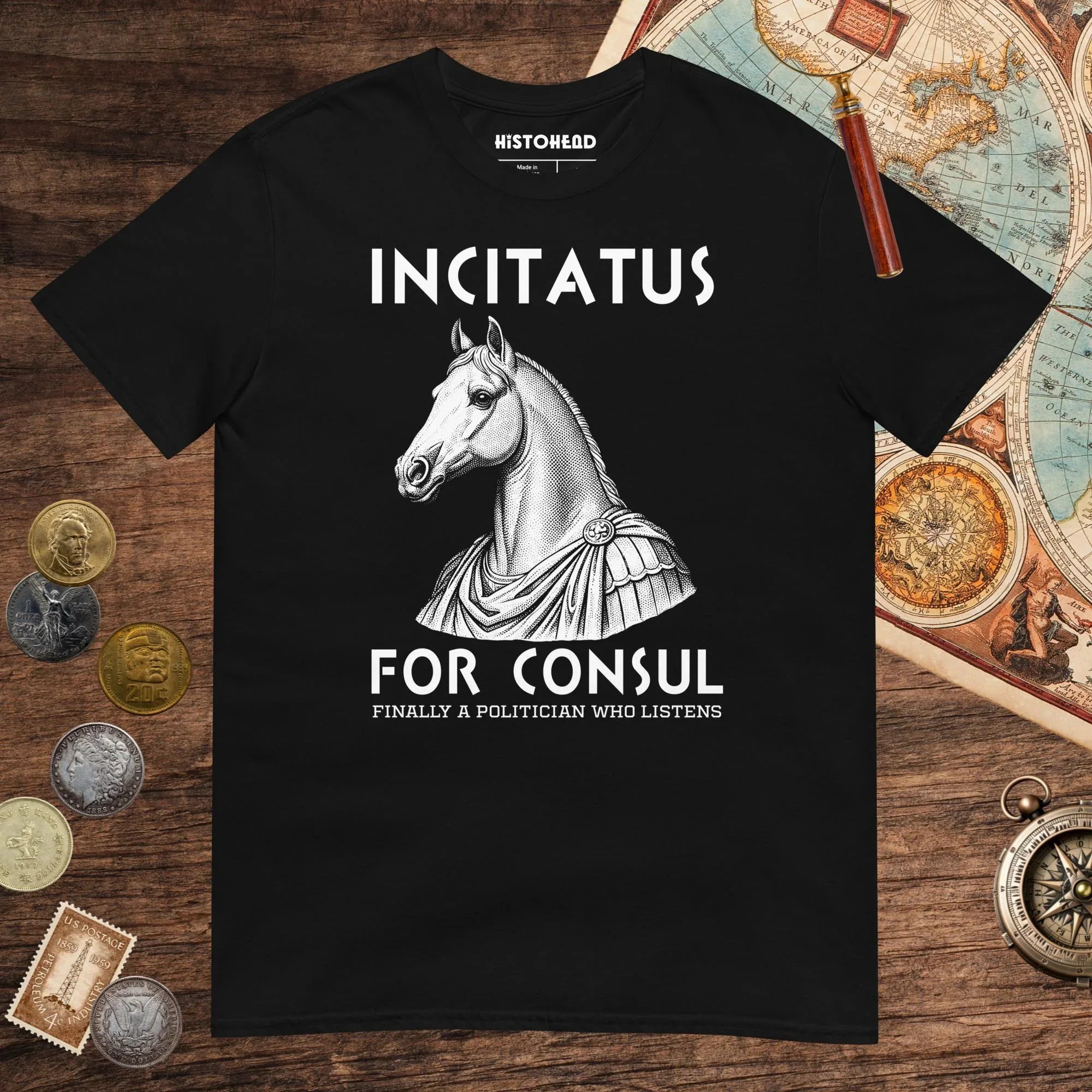 Black Incitatus For Consul Tee - history buff gift by HistoHead