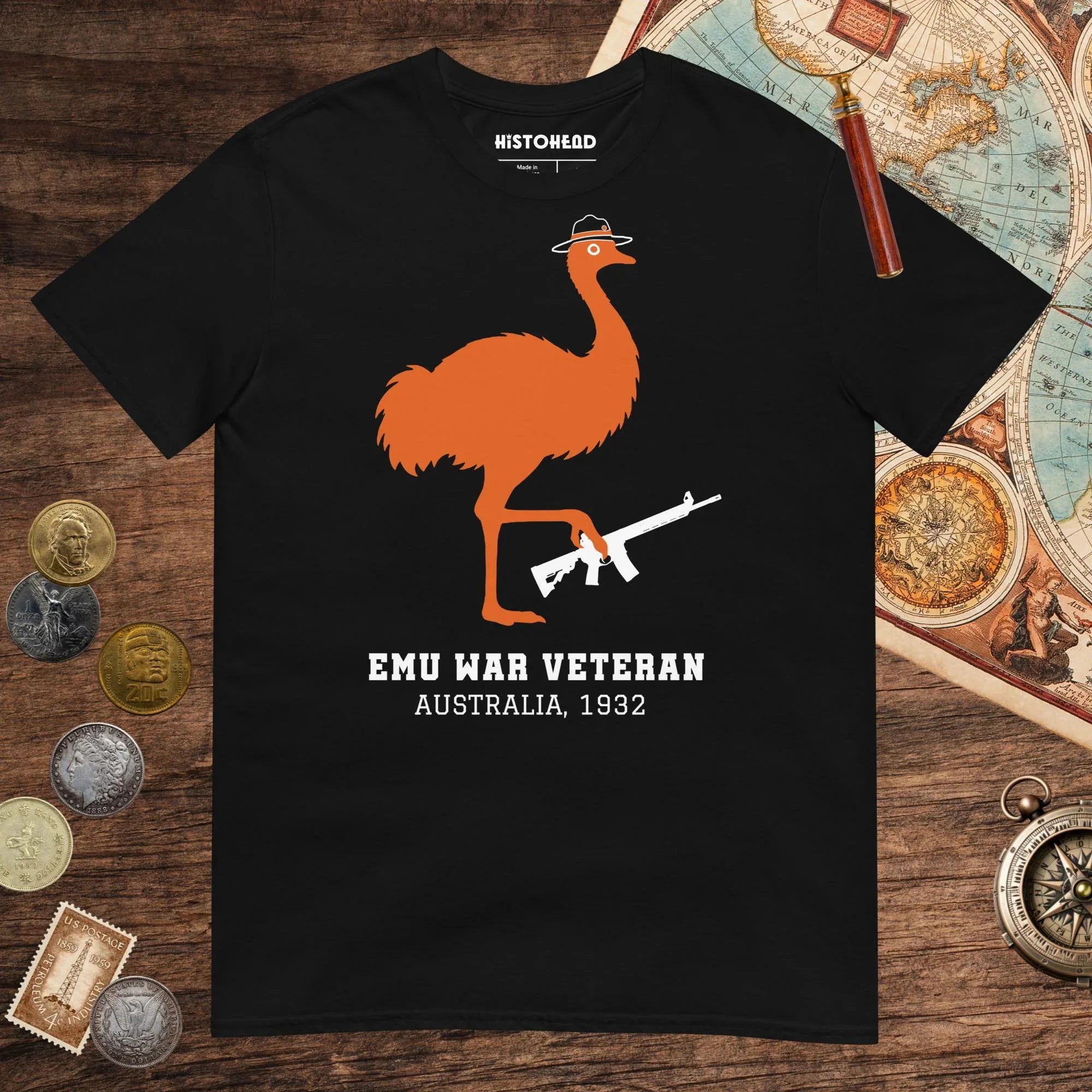 Black Emu War Veteran Tee - history buff gift by HistoHead