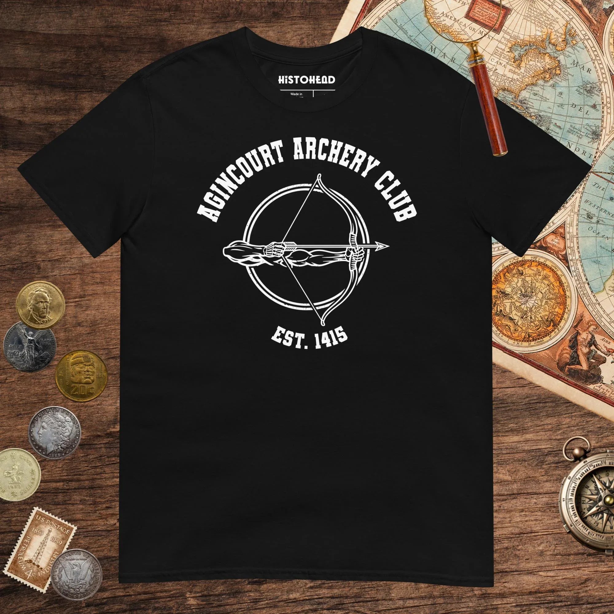Black Agincourt Archery Club Tee - history buff gift by HistoHead