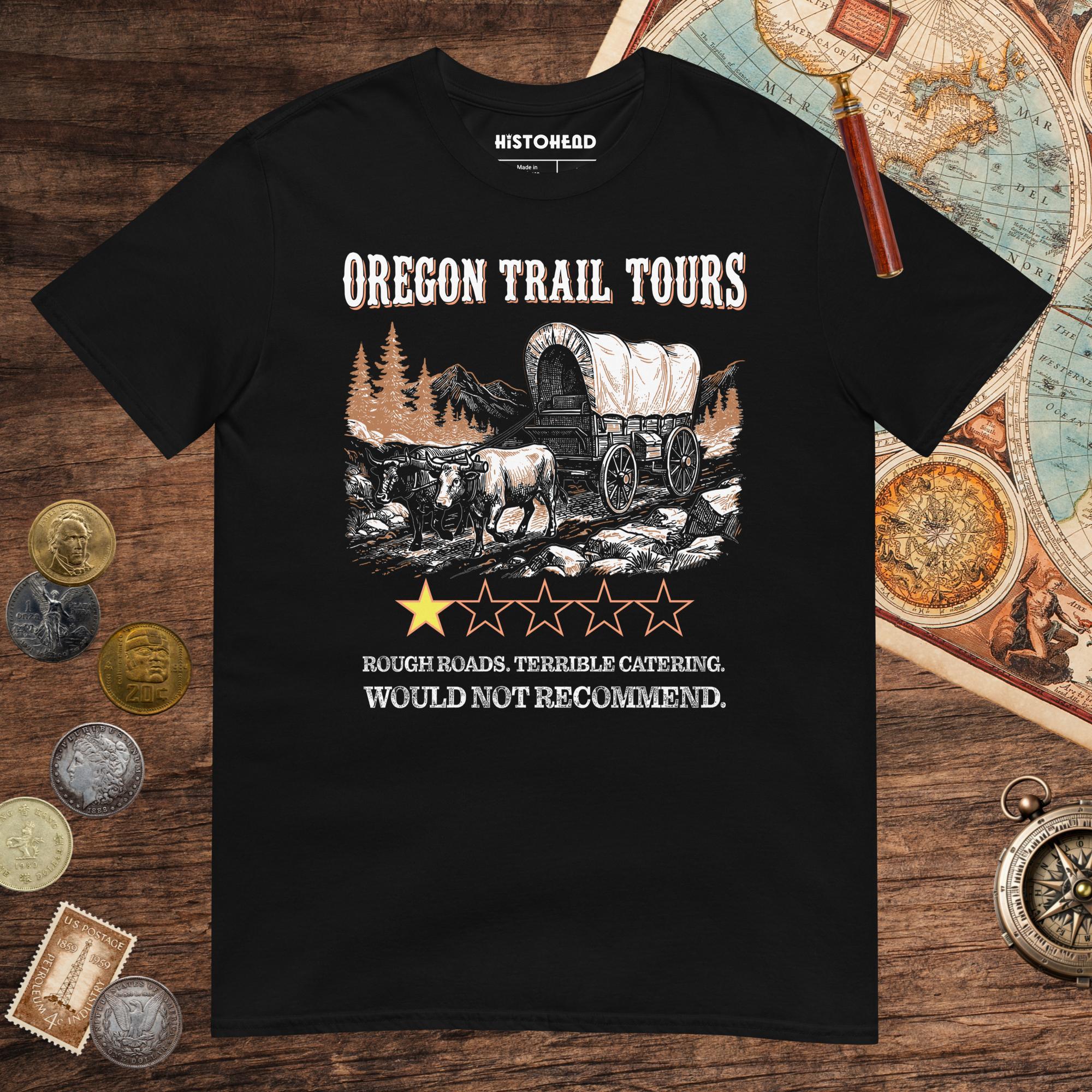 Black Oregon Trail Tours Review Tee - history buff gift by HistoHead