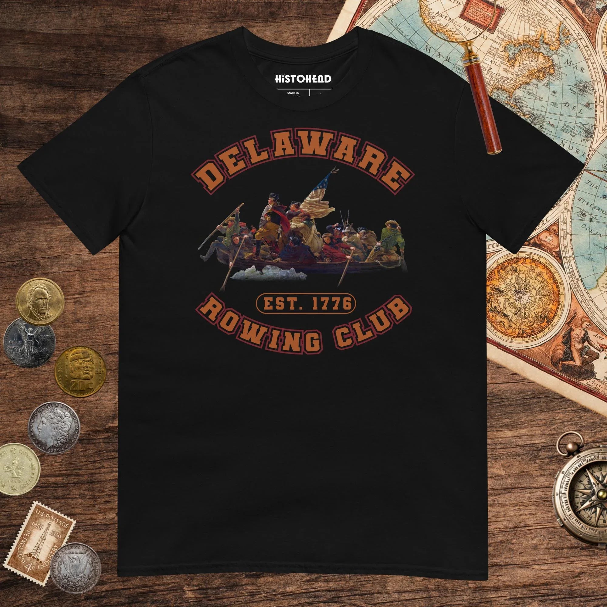 Black Delaware Rowing Club Tee - history buff gift by HistoHead