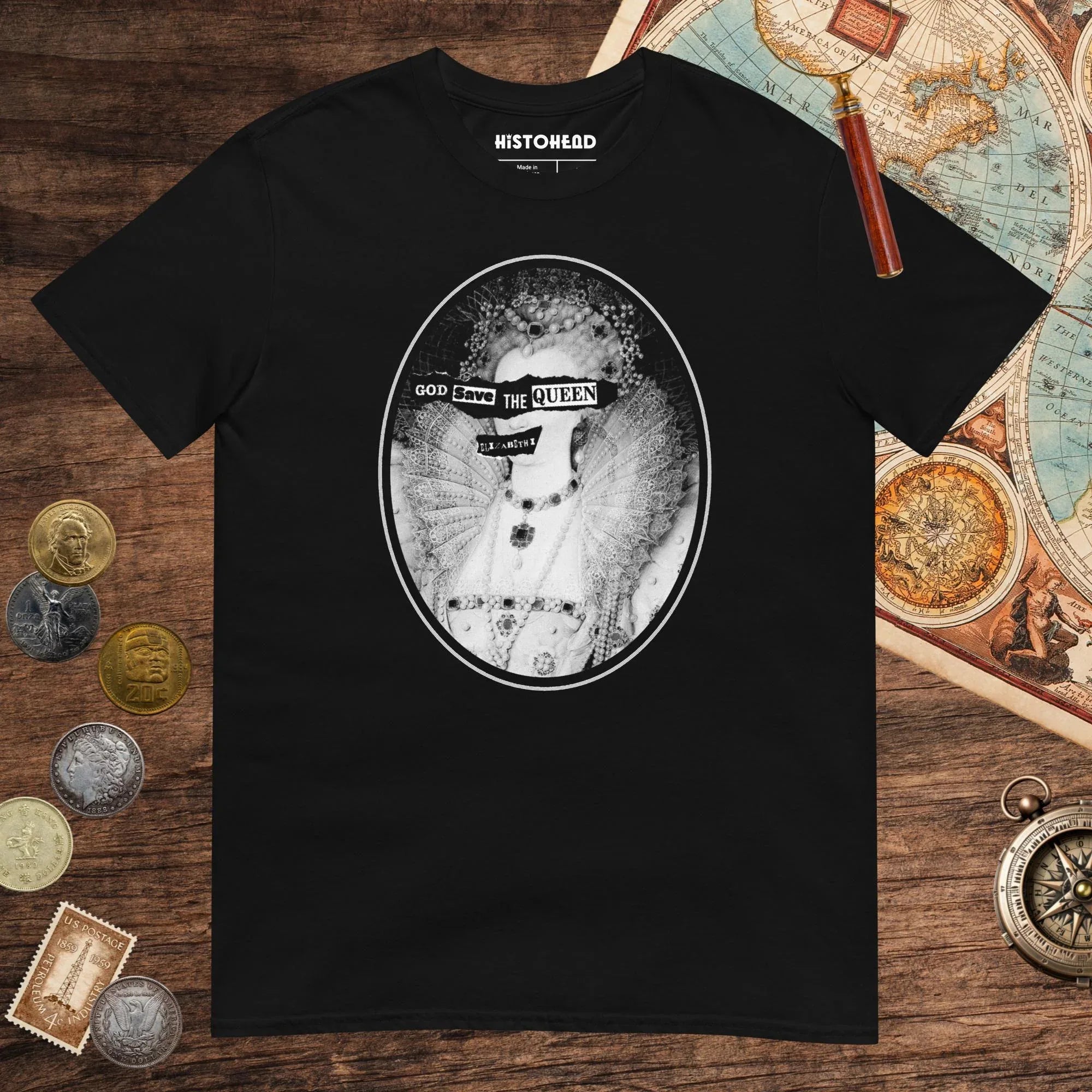 Black God Save the Queen Elizabeth I Tee - history buff gift by HistoHead