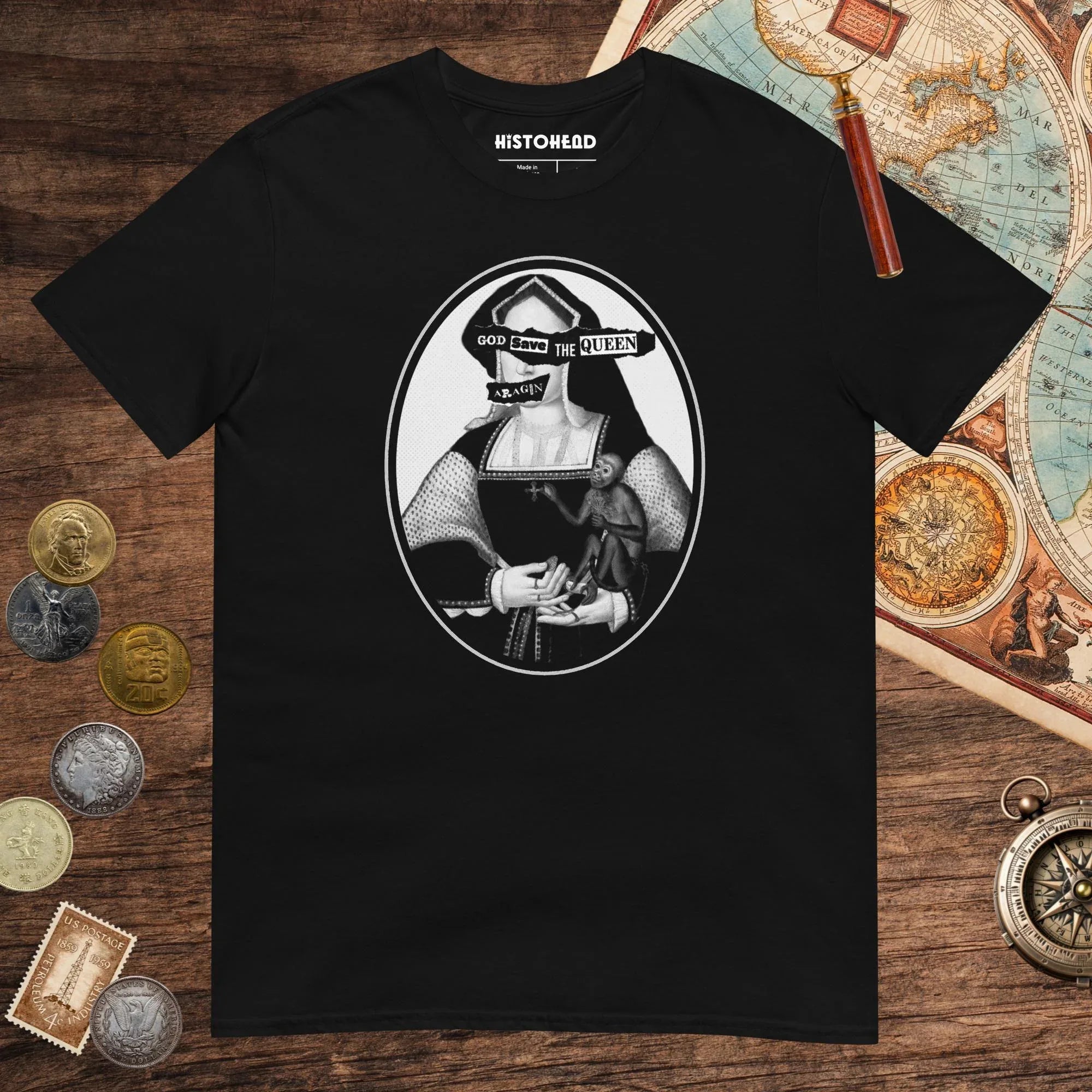 Black God Save the Queen Katherine of Aragon Tee - history buff gift by HistoHead