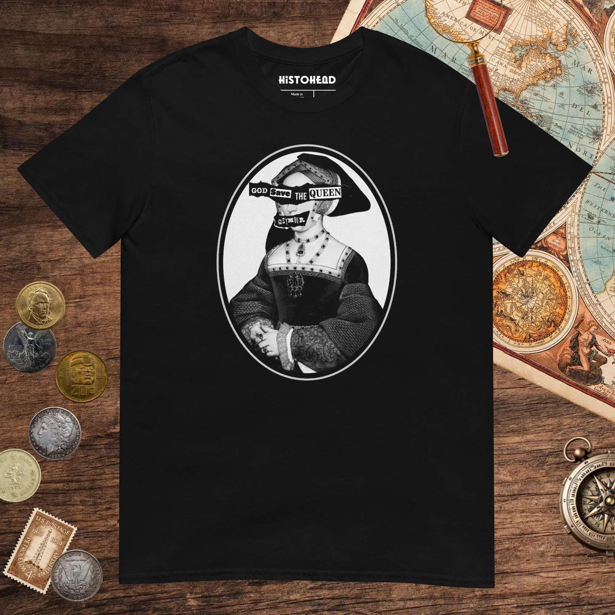 Black God Save the Queen Jane Seymour Tee - history buff gift by HistoHead