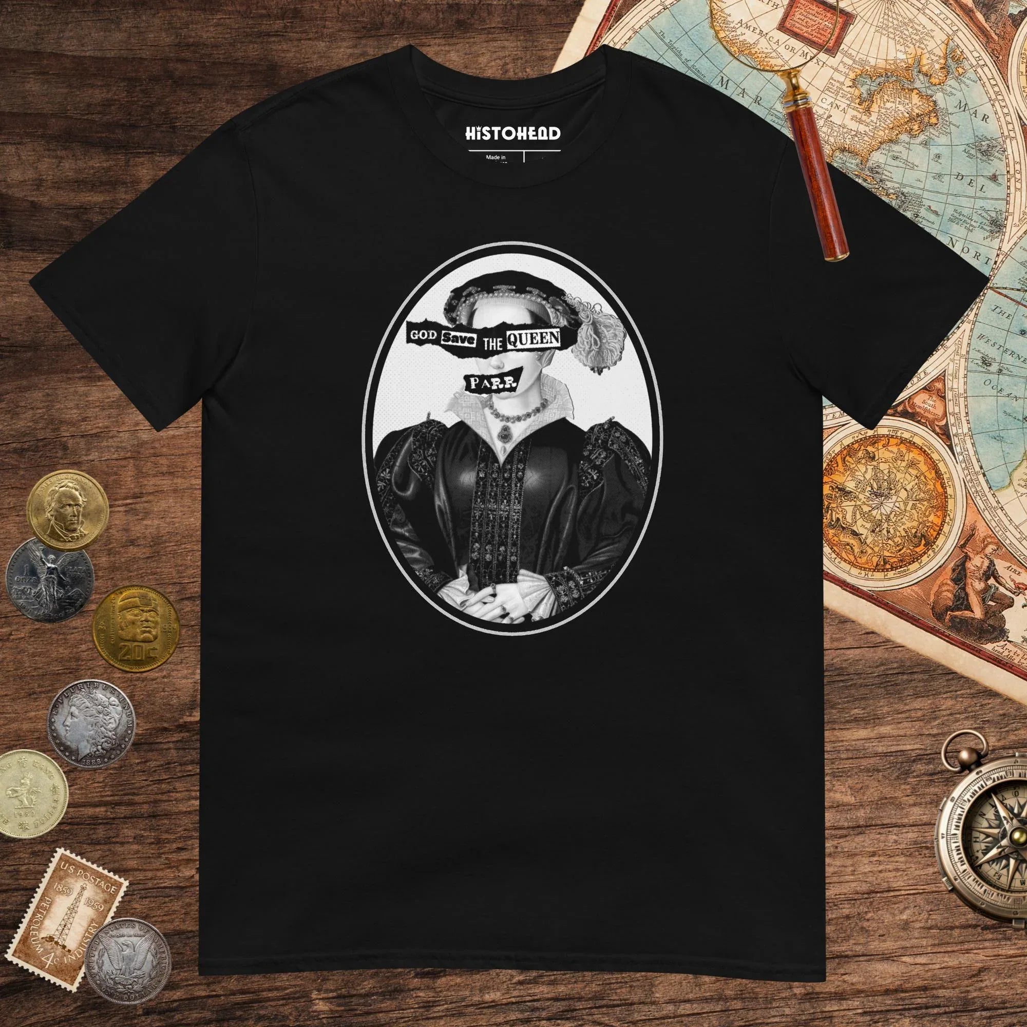 Black God Save the Queen Catherine Parr Tee - history buff gift by HistoHead