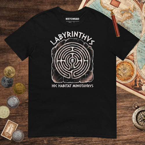 Black Labyrinthus Here Lives Minotaur Tee - history buff gift by HistoHead