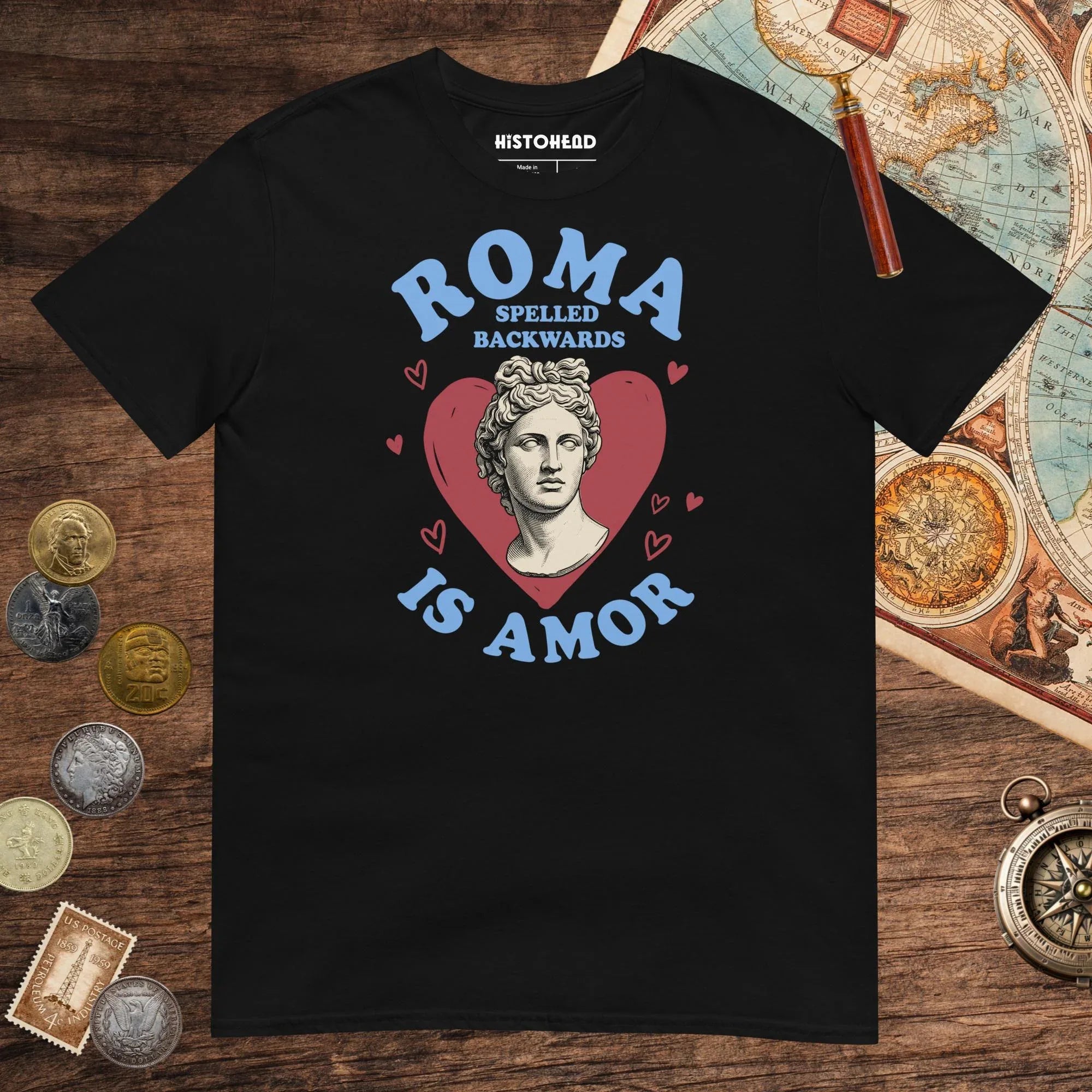 Black Roma Spelled Backwards Is Amor Tee - history buff gift by HistoHead