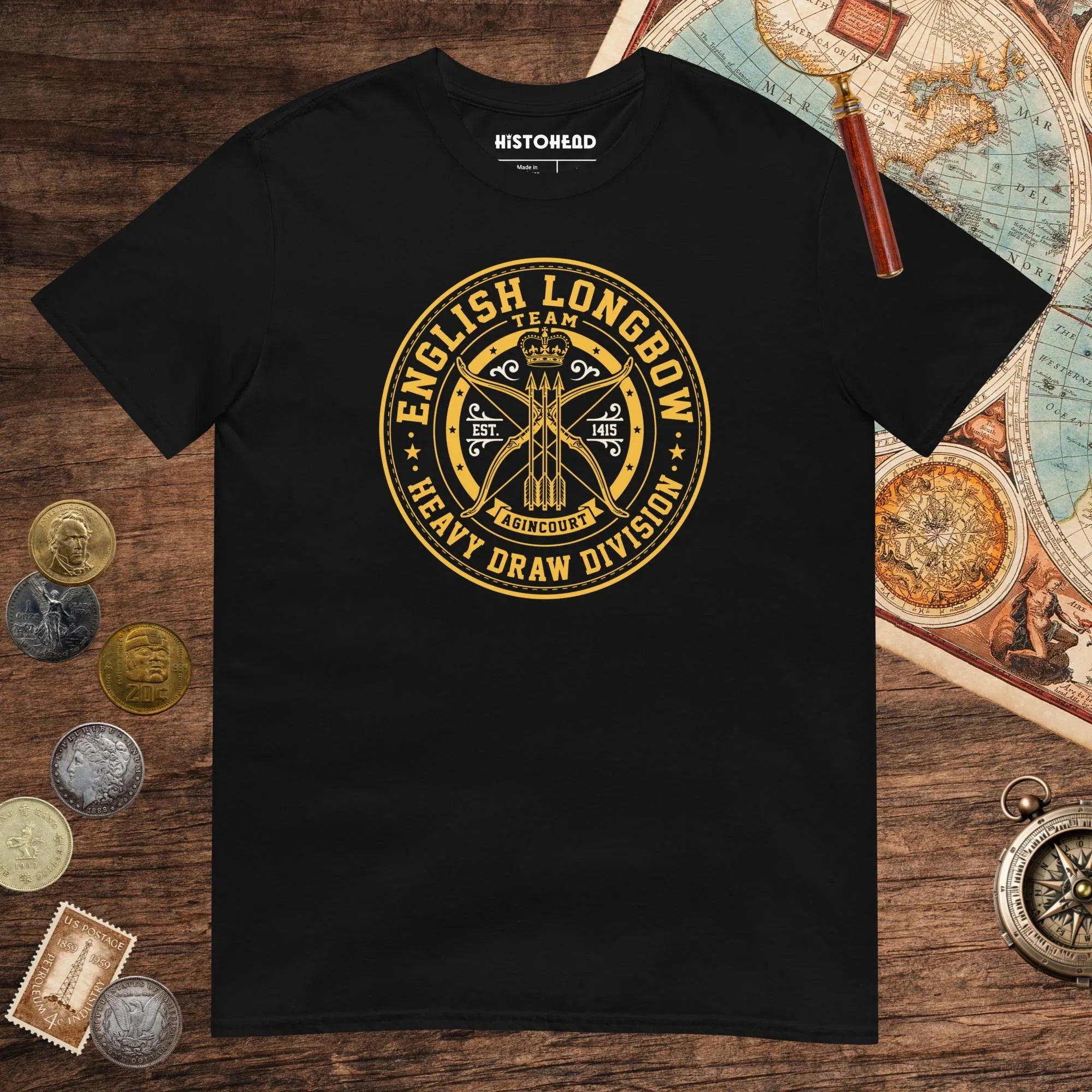Black English Longbow Heavy Draw Division Tee - history buff gift by HistoHead