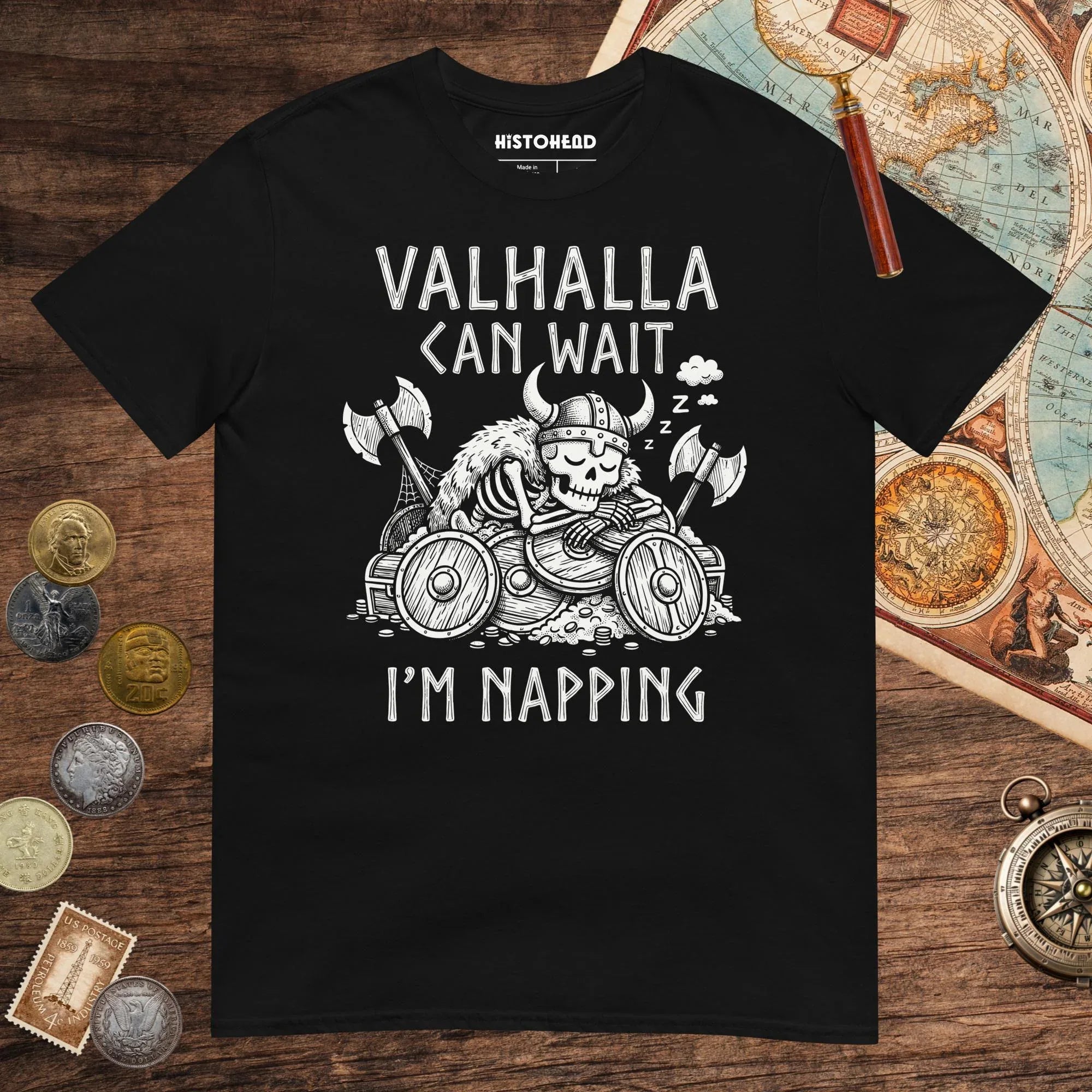 Black Valhalla Can Wait Tee - history buff gift by HistoHead