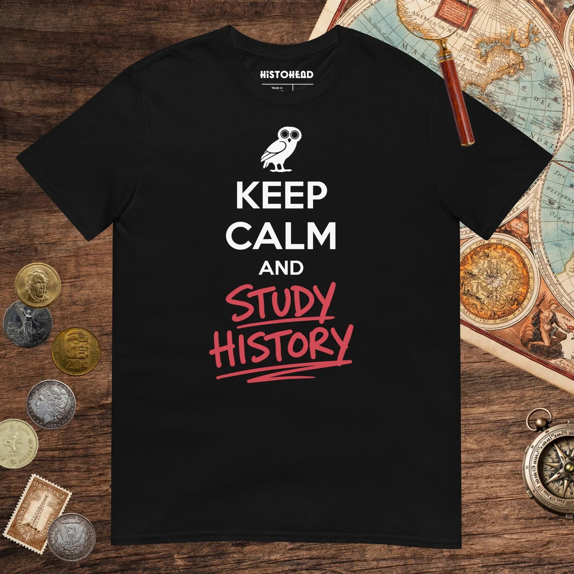 Black Keep Calm and Study History Tee - history buff gift by HistoHead
