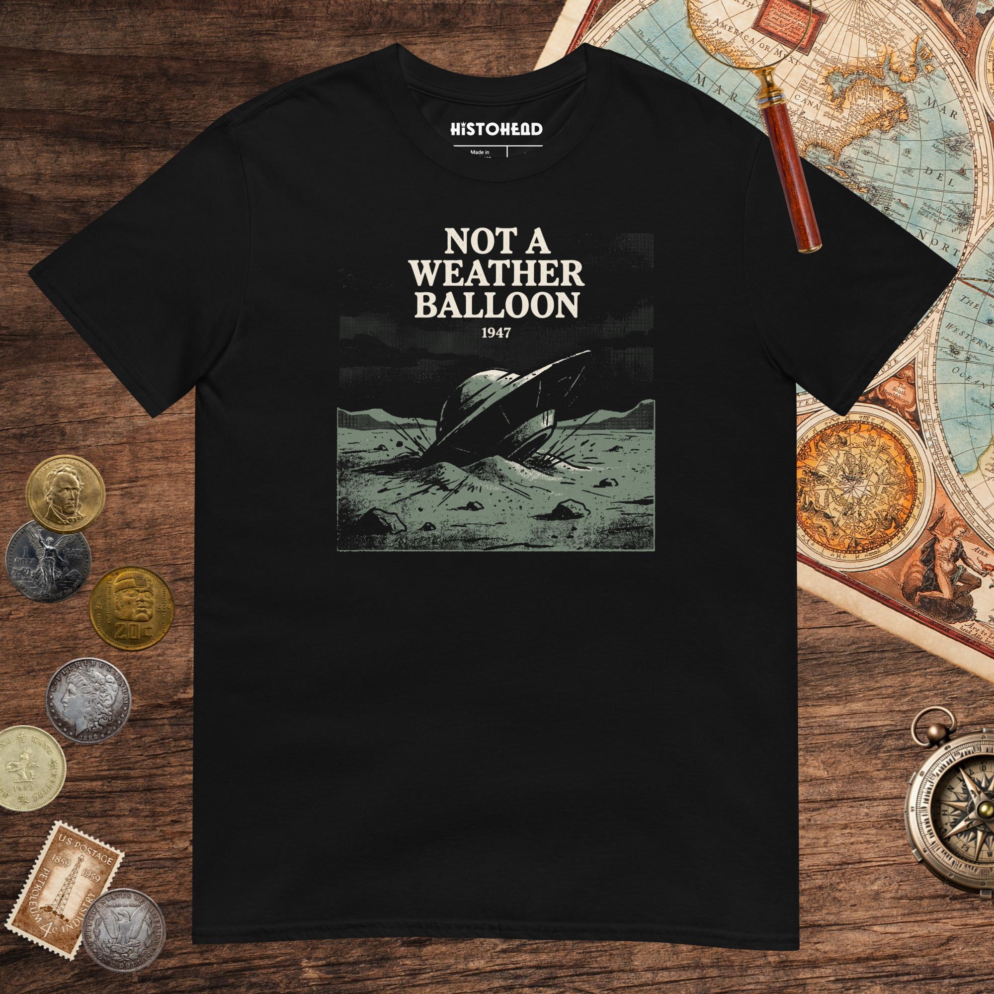 Black Roswell Weather Balloon Tee - history buff gift by HistoHead