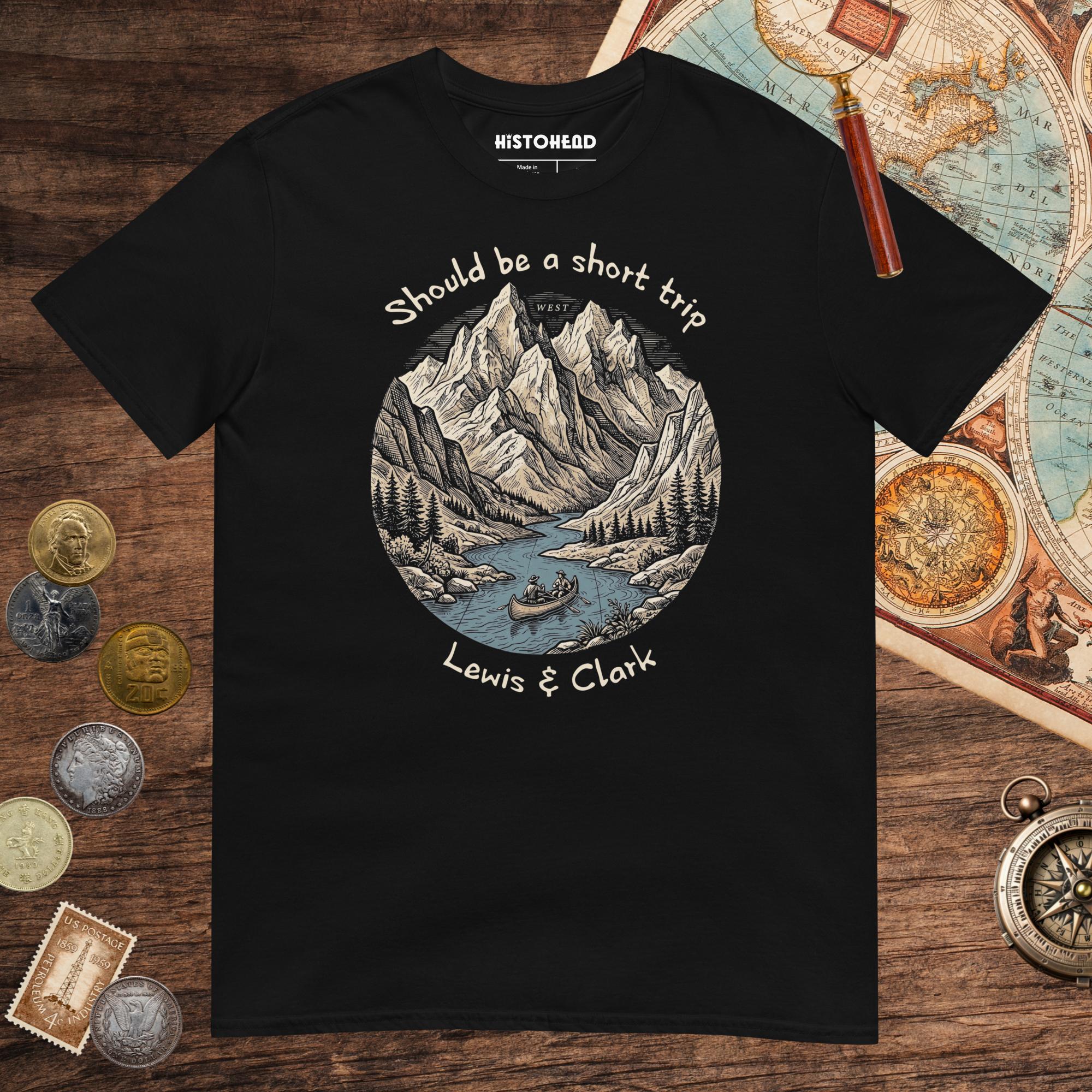 Black Lewis & Clark Short Trip Tee - history buff gift by HistoHead