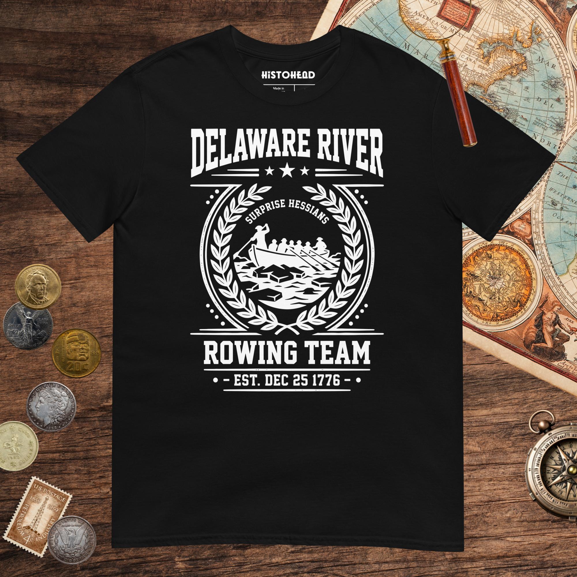 Black Delaware River Rowing Team Tee - history buff gift by HistoHead