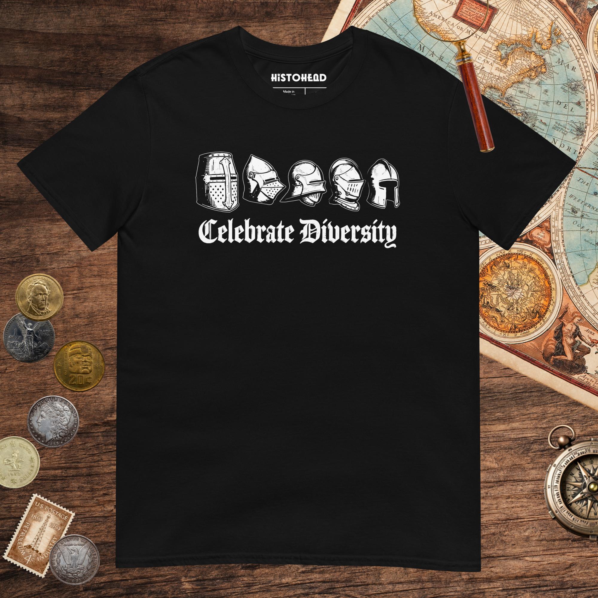 Black Celebrate Diversity Medieval Helmets Edition Tee - history buff gift by HistoHead