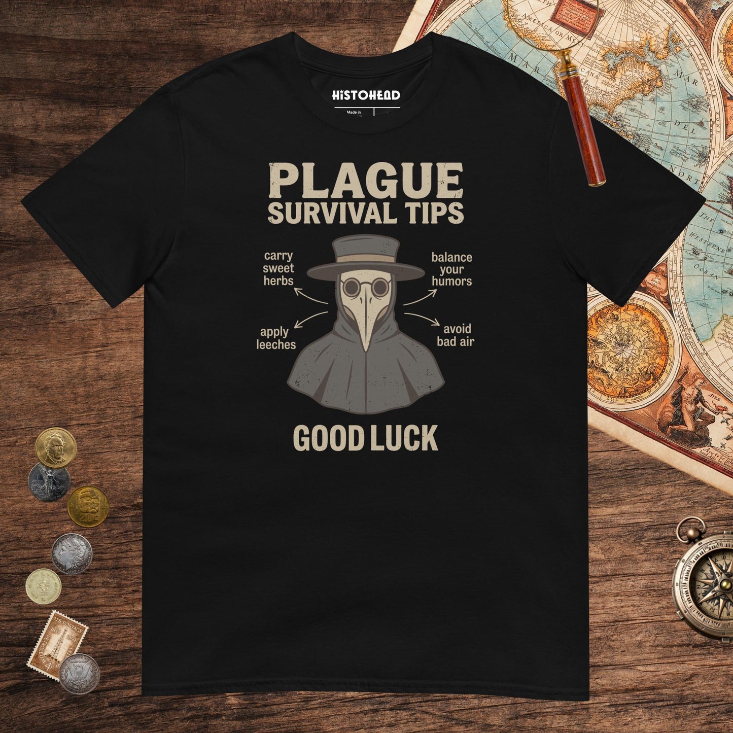 Black Plague Survival Tips Tee - history buff gift by HistoHead