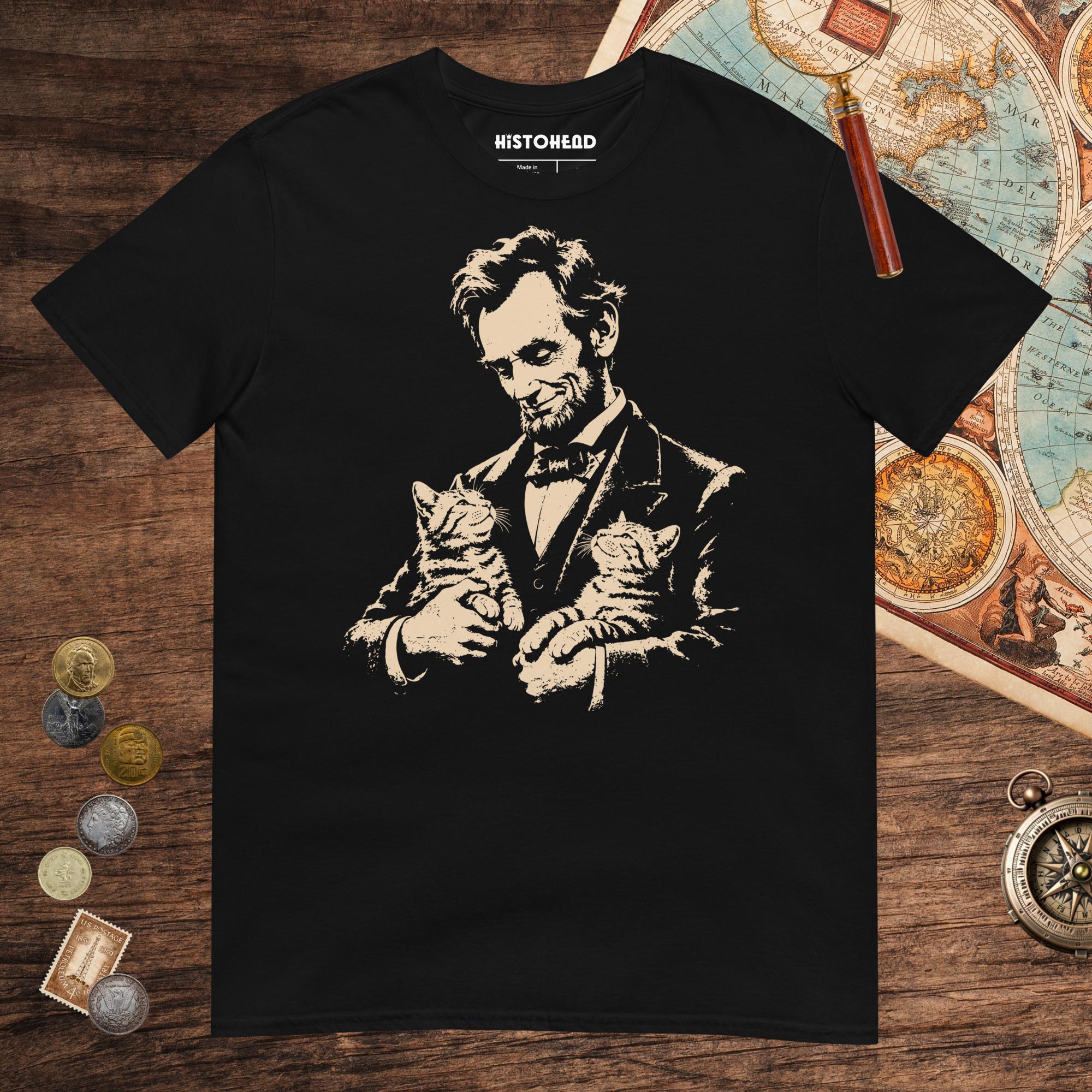 Black Lincoln's Cats Tee - history buff gift by HistoHead
