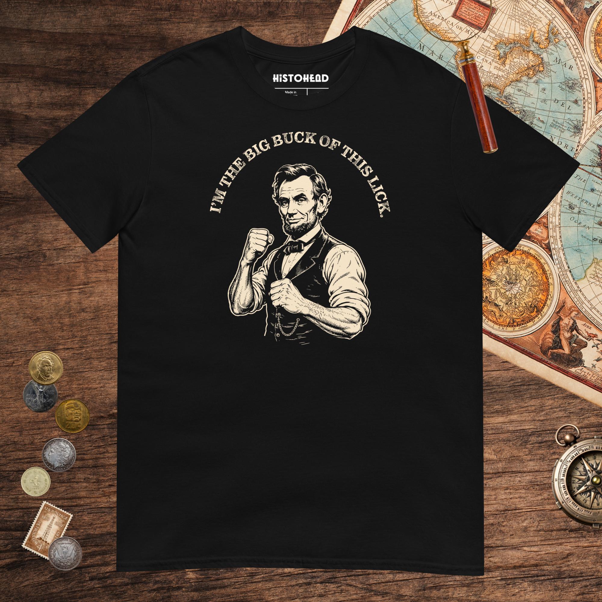 Black Lincoln The Big Buck Tee - history buff gift by HistoHead