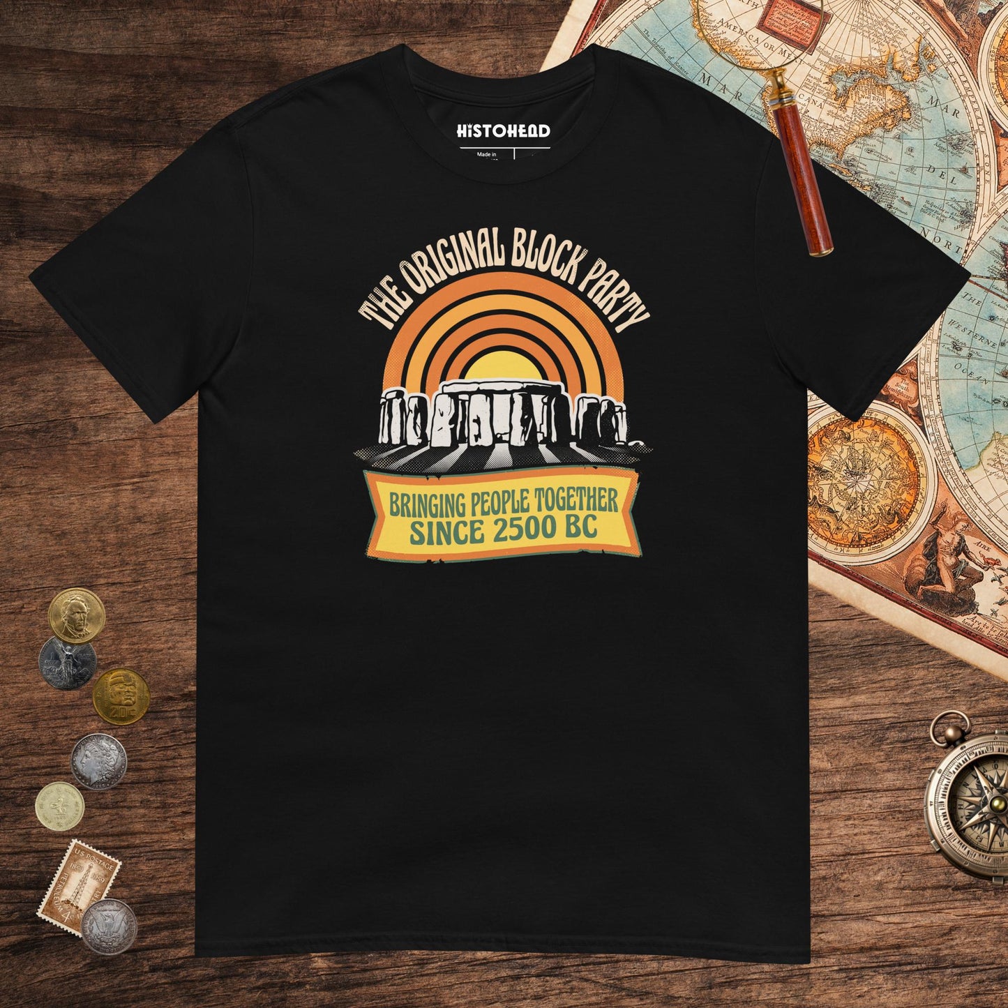 Black Stonehenge Block Party Tee - history buff gift by HistoHead