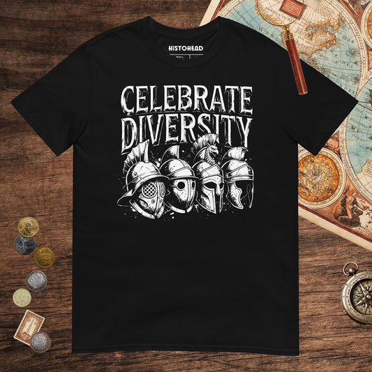 Black Celebrate Diversity Gladiator Helmets Edition Tee - history buff gift by HistoHead